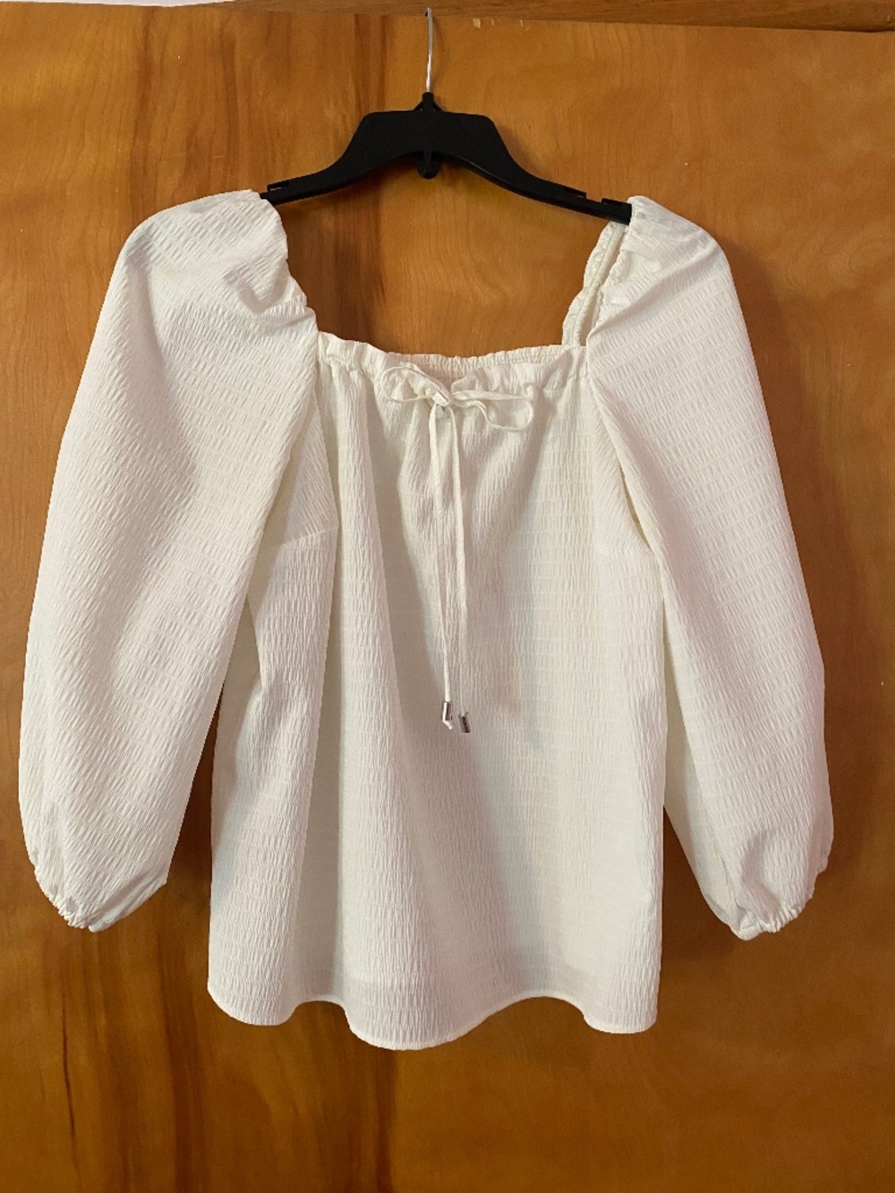 Elizabeth and James White Off-Shoulder Peasant Blouse with Balloon Sleeves